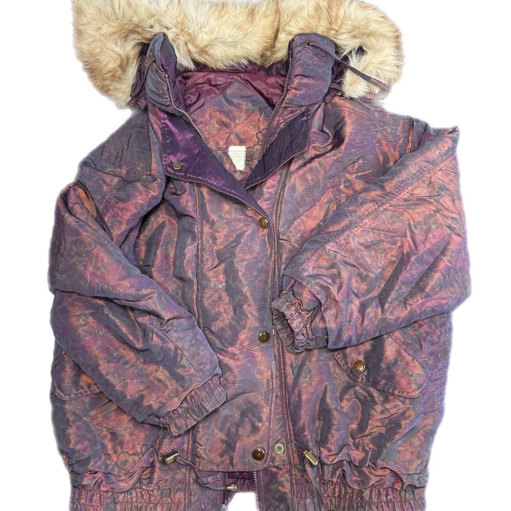 VINTAGE   Hooded Parka Jacket with Faux Fur Trim, Button & Zip Closure, Women